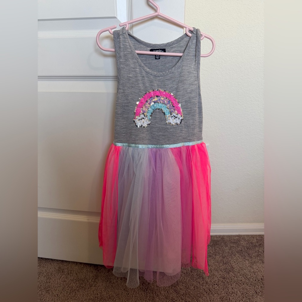 Zunie Gray Dress with Colorful Sequin and Pink Tulle